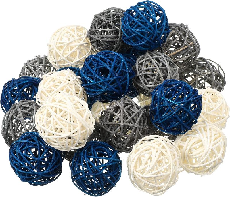 Photo 1 of 30 Pcs Blue Rattan Balls Blue Decorative Balls for Decoration Bowl Wicker 1.8 Inch White Gray Blue Balls Decor Decorative Fillers for Vases Home Decor Coffee Table Decorations for Craft, Party

