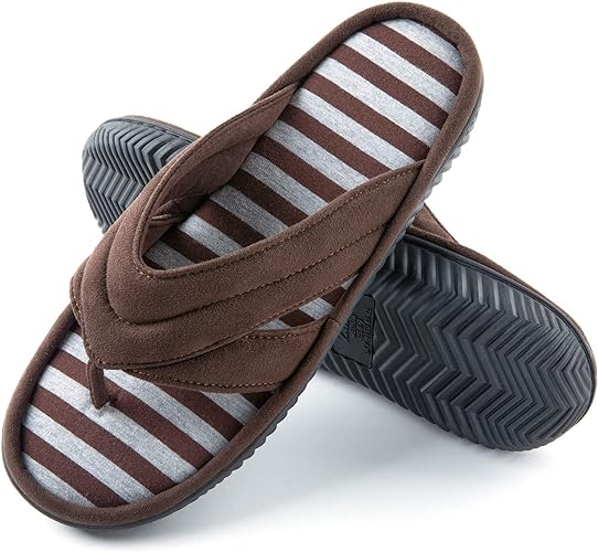 Photo 1 of Large Zizor Men's Women's Stripe Flip Flop Slipper with Memory Foam, Summer Spa Thong, House Open Toe Slide Sandal for Indoor
