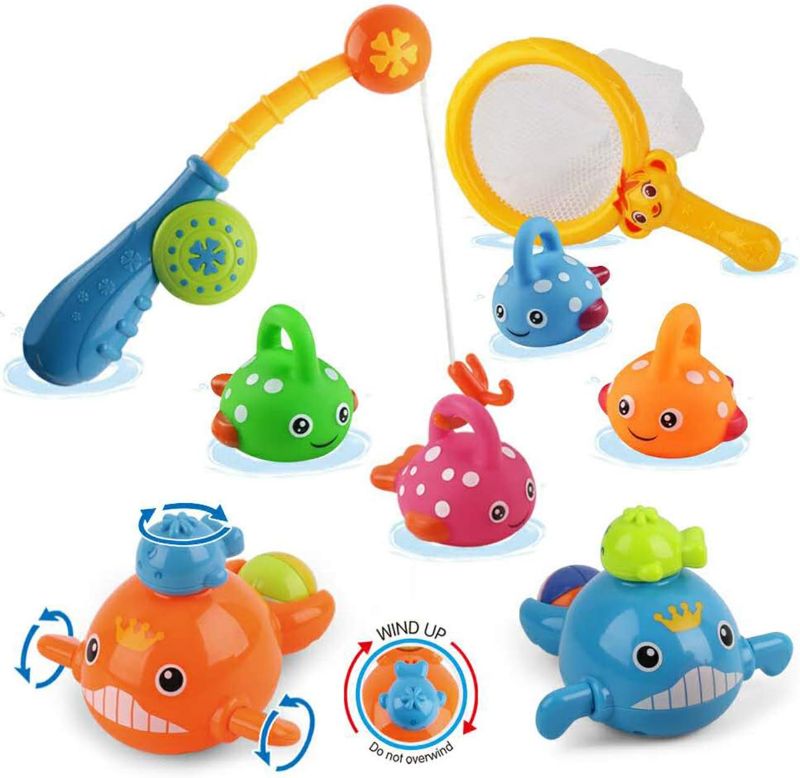 Photo 1 of Dwi Dowellin Bath Toys Fishing Games Swimming Whales Bath Time Bathtub Toy for Toddlers Baby Kids Infant Fish Set Age 18months and up

