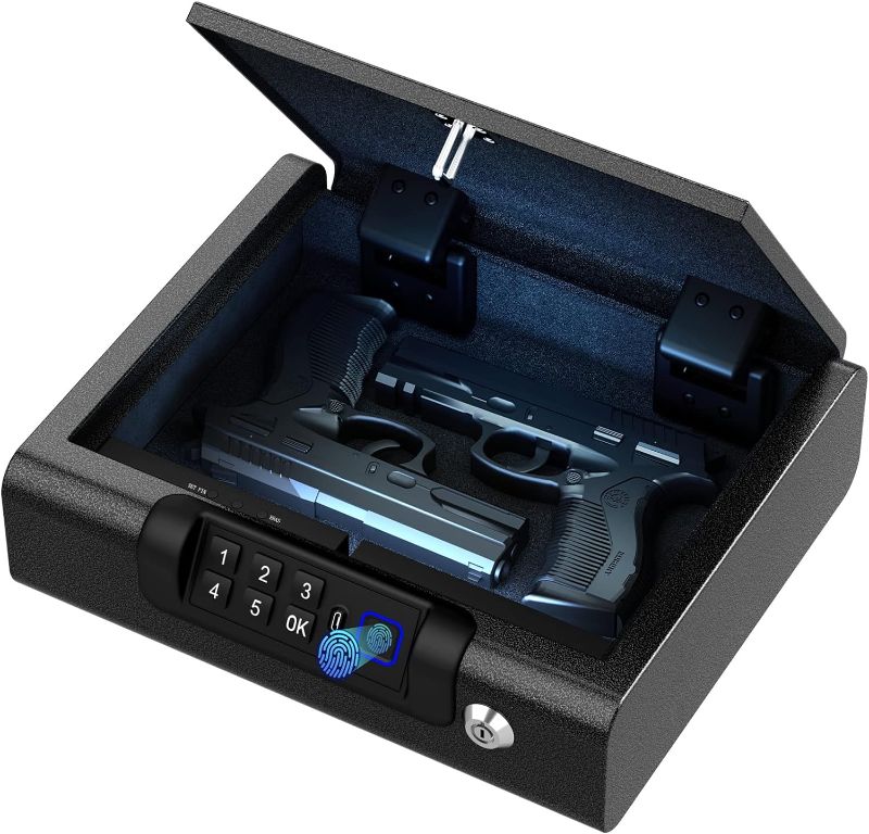 Photo 1 of Safe,Biometric Gun Safe for Pistols 3-Ways unlock Safe Fingerprint Digital PIN Key Unlock with Voice, Gun lock box for Cloakroom living room Bedroom Nightstand and Car BILLCONCH