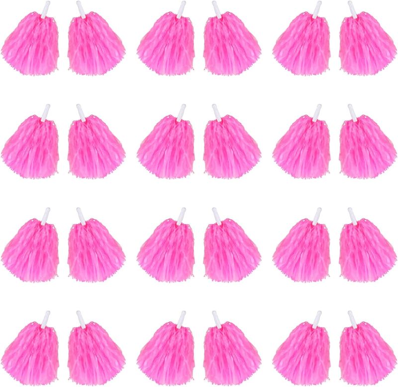 Photo 1 of Chivao 24 Pcs Cheerleading Pom Poms Plastic Pom Pom Handle Cheer Team Pom Poms for Sports Dance Cheer School Gameday Football Party Decorations,30 Grams Weight Each

