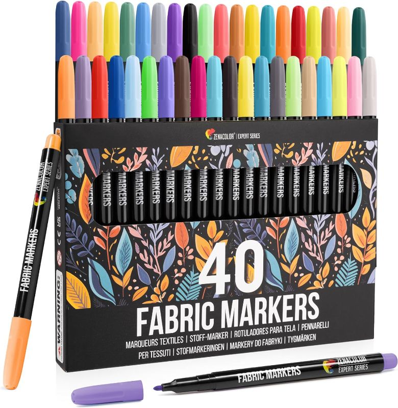 Photo 1 of Zenacolor 40 Fabric Markers Pens Set - Non Toxic, Indelible and Permanent Fabric Paint - Fine Point Tip Textile Marker Pen
