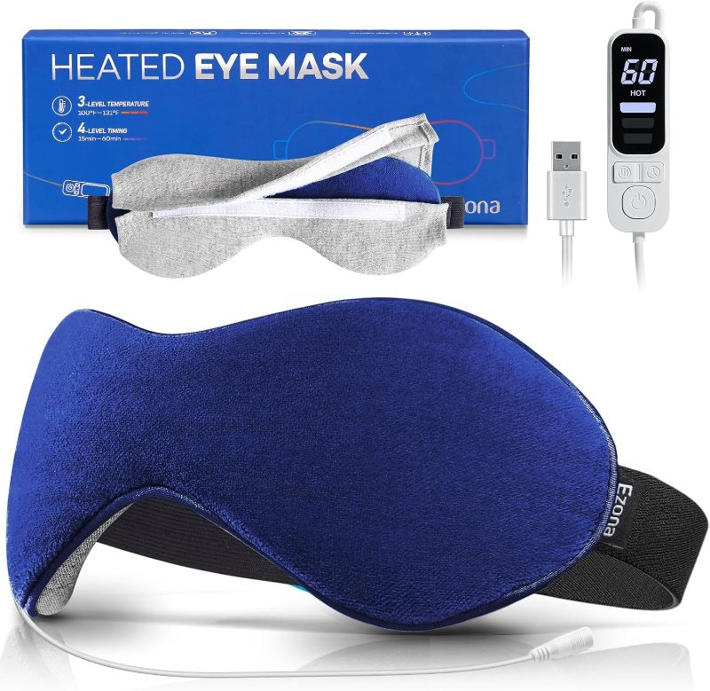 Photo 1 of Ezona Heated Eye Mask with Temperature & Timer Control - USB Eye Heating Pad for Dry Eyes, Sinus Migraine, Soothing Warm Eye Compress Mask
