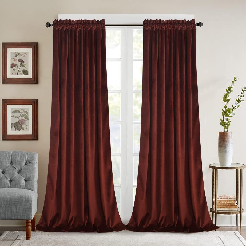 Photo 1 of Roslynwood Burnt Ochre Velvet Curtains for Bedroom, Blackout Room Darkening Thermal Insulated Window Curtain Drapes for Living Room/Office/Apartment/Bathroom, W52 x L84, 2 Panels
