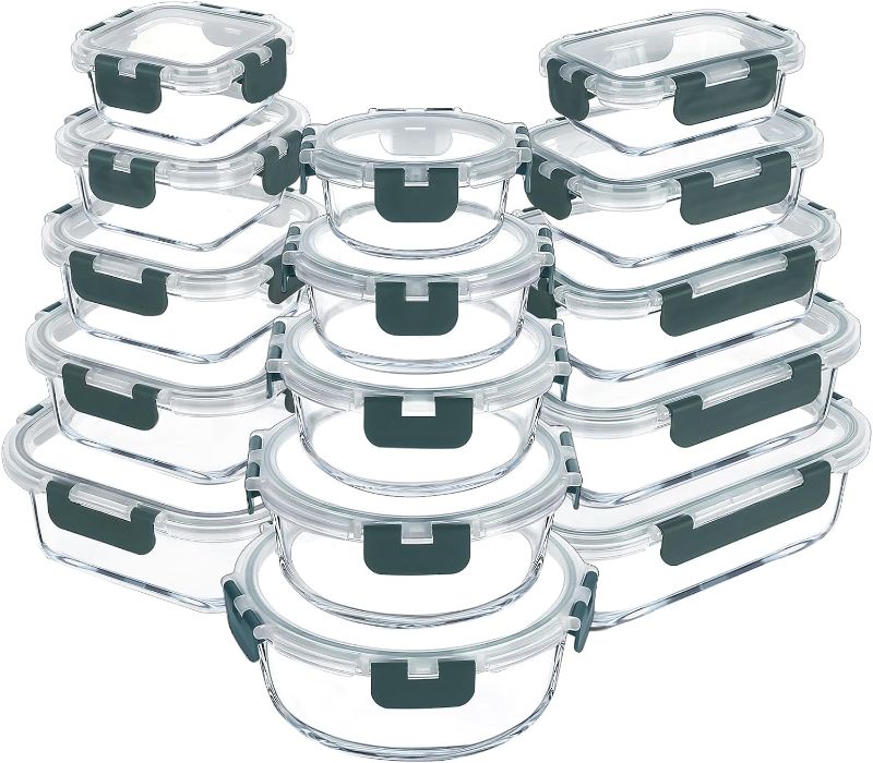 Photo 1 of VERONES 30 Pieces Glass Meal Prep Containers Set, Airtight Glass Lunch Containers, Stackable Glass Food Storage Containers with Lids, for Microwave, Oven, Freezer & Dishwasher Friendly,Grey
