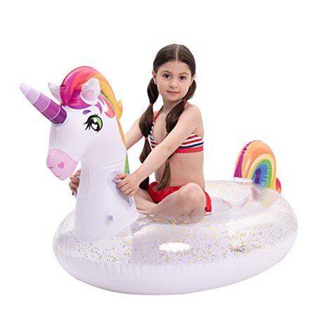 Photo 1 of Syncfun Unicorn Glitters Inflatable Pool Float, 69" X 29.5" X 33.5" - 2 X 9 X 11
