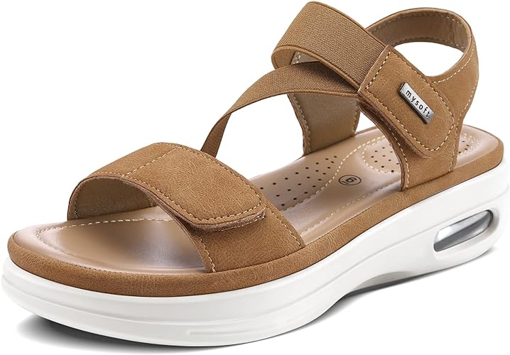 Photo 1 of Size 7 mysoft Women's Summer Walking Sandals Air Cushion Support Platform Ankle Strap Shoes Comfortable Casual Wedge Sandals
