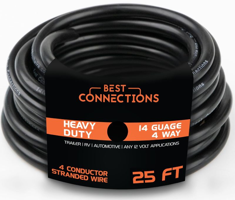 Photo 1 of 4 Way Trailer Wire (25 Feet) – Heavy Duty 14 Gauge 4 Conductor Insulated Cable – Durable, Weatherproof, Color-Coded 4 Way Trailer Wiring Extension for RV Trailer and Automotive
