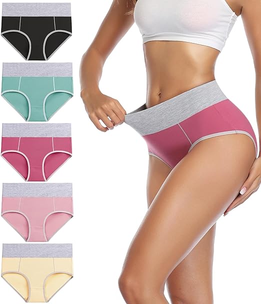 Photo 1 of wirarpa Women's Cotton Underwear High Waist Stretch Briefs Soft Underpants Ladies Full Coverage Panties 5 Pack
