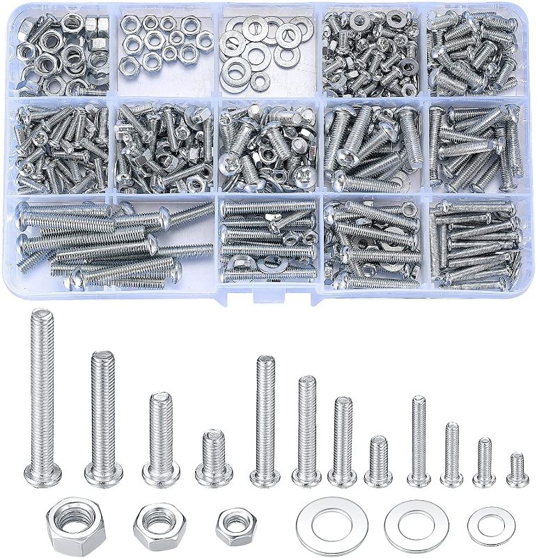 Photo 1 of 720 Pcs Nuts and Bolts Assortment Kit, M3 M4 M5 Carbon Steel Screws Bolts and Nuts and Washers Assortment Set, Assorted Cross Pan Head Machine Screws Nuts and Bolts, with Storage Case
