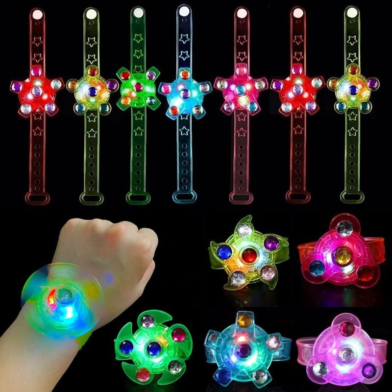 Photo 1 of 25 Pack LED Light Up Fidget Spinner Bracelets Favors For Kids 4-8 8-12,Glow in The Dark Party Supplies,Birthday Gifts,Treasure Box Toys for Classroom,Carnival Prizes,Pinata Goodie Bags Stuffers
