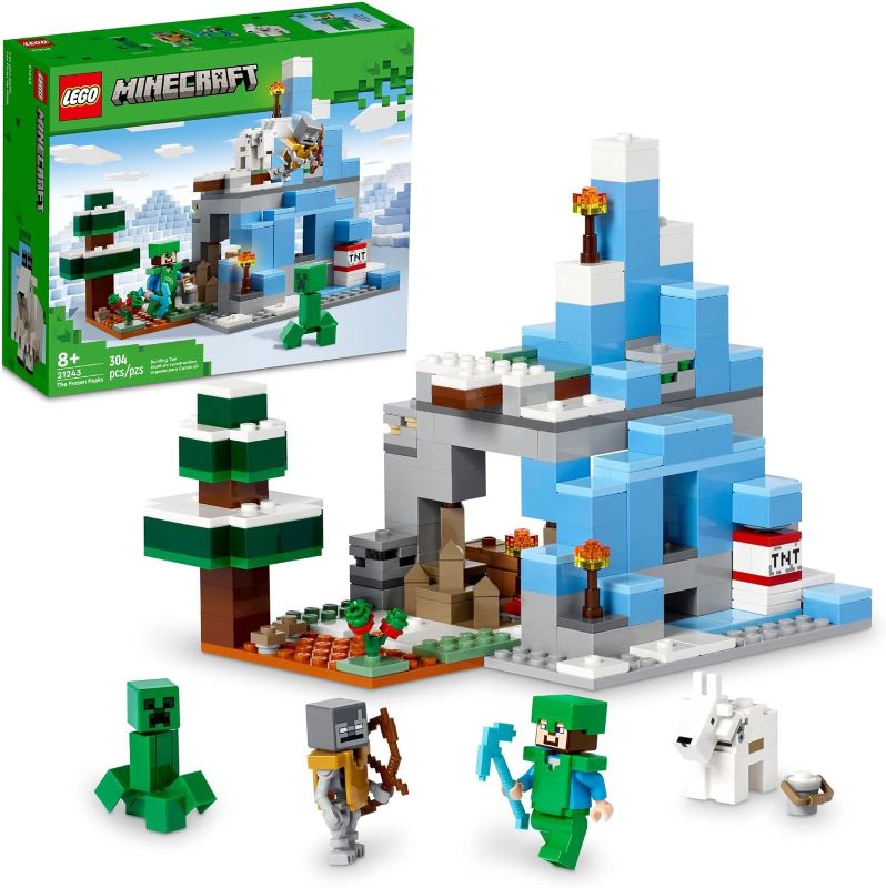 Photo 1 of LEGO Minecraft The Frozen Peaks 21243, Cave Mountain Set with Steve, Creeper, Goat Figures & Accessories, ICY Biome Toy for Kids Age 8 Plus Years Old
