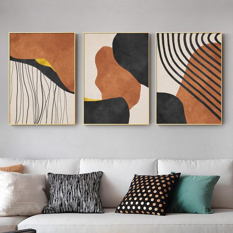 Photo 1 of Orange and Black Abstract Wall Art Abstract Geometric Canvas Art Modern Minimalist Abstract Line Art Decor Black Abstract Line Art Prints Abstract Terracotta Wall Art for Home Decor 16x24inch No Frame
