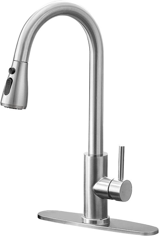 Photo 1 of Qomolangma Kitchen Faucet with Pull Down Sprayer, Single Level Stainless Steel Kitchen Sink Faucets, Single Handle High Arc Brushed Nickel Pull Out Kitchen Faucet
