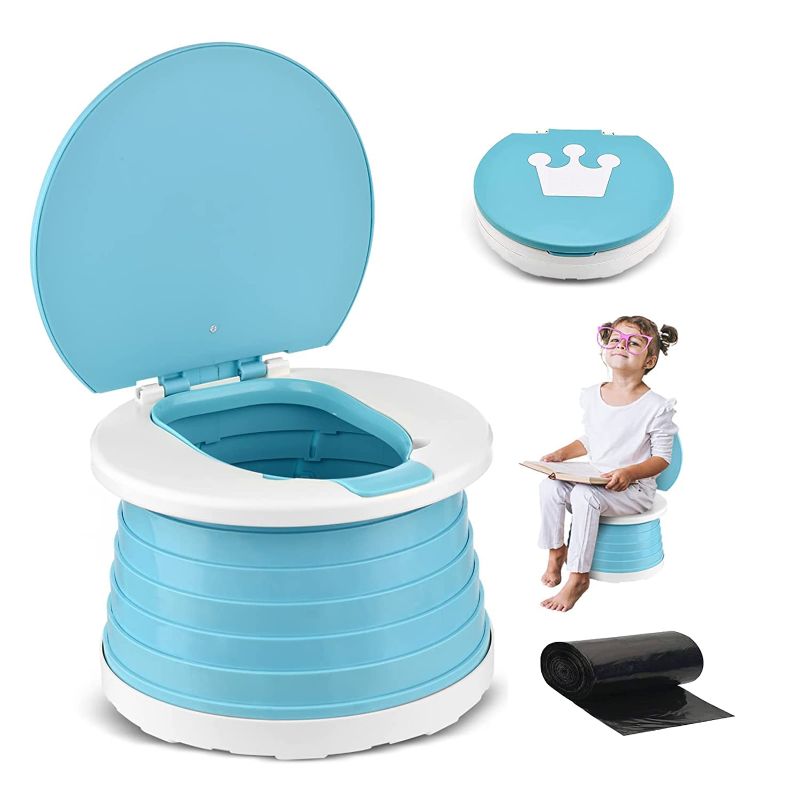 Photo 1 of Portable Potty for Toddler Travel Foldable Potty Seat for Toddler Training Toilet for Kids Boys Girls Car Potty On The Go Potty Travel Potty Chair for Camping Park Indoor/Outdoor -15PCS Cleaning Bags
