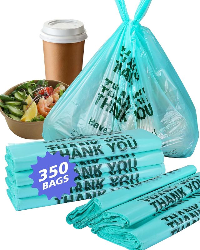 Photo 1 of AYOTEE Single Use Plastic Grocery Bags with Handles, 350 Counts Plastic Shopping Bags for Groceries,Plastic Handle Bags Thank You Plastic Bags for Small Business,Supermarket, Groceries, Produce
