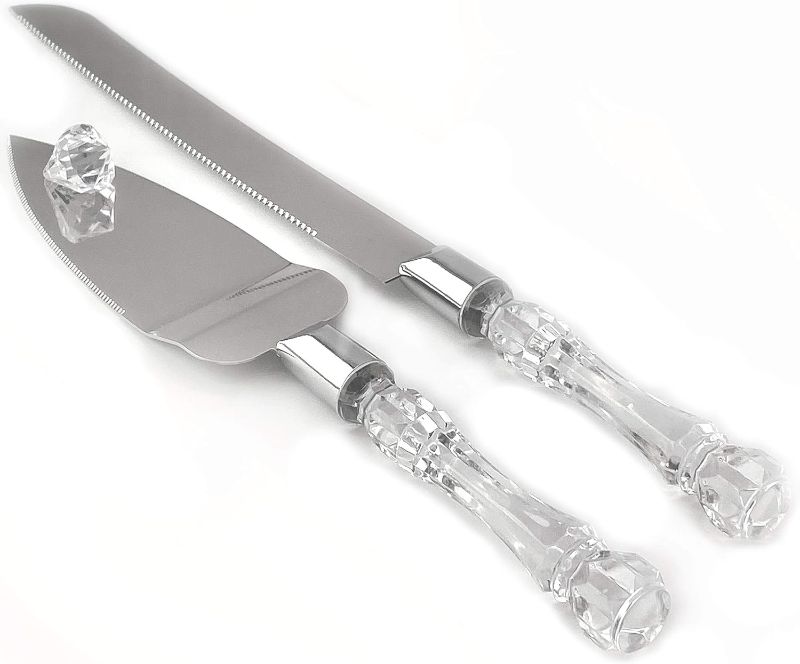 Photo 1 of Adorox Cake Knife and Server Set Acrylic Stainless Steel Faux Crystal Handle Holiday Thanksgiving Christmas
