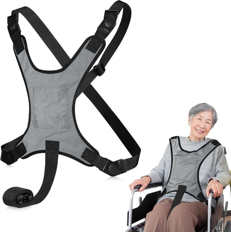 Photo 1 of Wheelchair Seat Belt Wheelchair Restraints for Elderly Harness Safety Seat Belt Anti Fall with Adjustable Straps Safety Belt Wheelchair Soft Chest Lap for Disable Patients Seniors (Gray)
