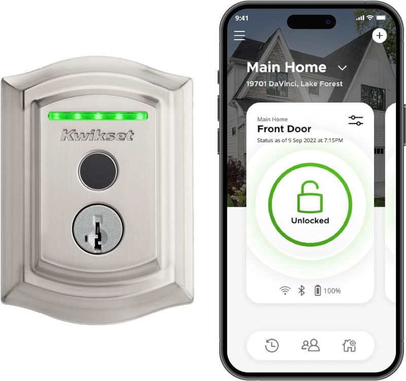 Photo 1 of Kwikset Halo Fingerprint Wi-Fi Smart Door Lock, Keyless Touch Entry Electronic Traditional Deadbolt, No Hub Required App Remote Control, With SmartKey Re-Key Security, Satin Nickel
