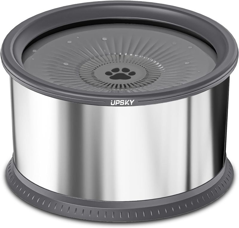 Photo 1 of UPSKY 6.5L Dog Water Bowl,1.6 Gallon Super Large Capacity No Spill Dog Water Bowl,Stainless Steel Spill Proof Slow Water Feeder,No Splash Water Bowl with Anti-Slip Mat for Messy Drinkers Grey
