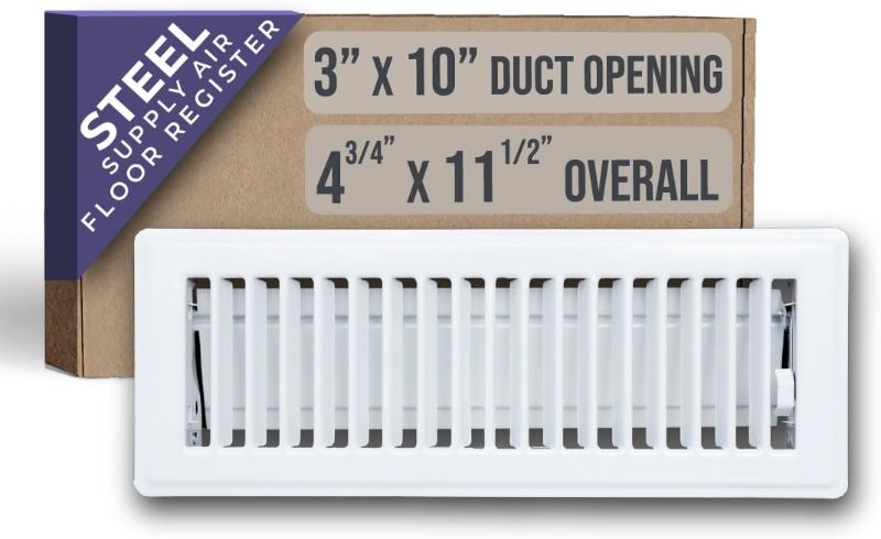 Photo 1 of Fits 3x10 Duct Opening Floor Register with Louvered Design by Handua | Heavy Duty Walkable Design with Damper | Floor Vent Grille | Easy to Adjust Air Supply Lever | White
