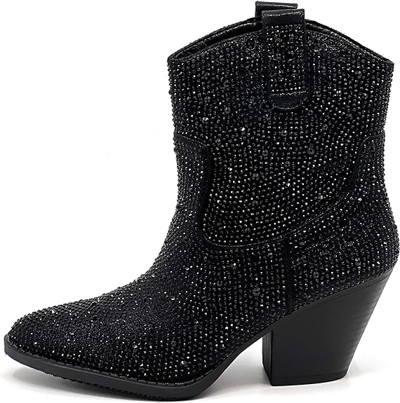 Photo 1 of Size 7 1/2 Women Rhinestone Block Chunky Heel Ankle Bootie
