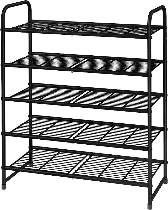 Photo 1 of Simple Trending 5-Tier Stackable Shoe Rack, Expandable & Adjustable Shoe Organizer Storage Shelf, Wire Grid, Black
