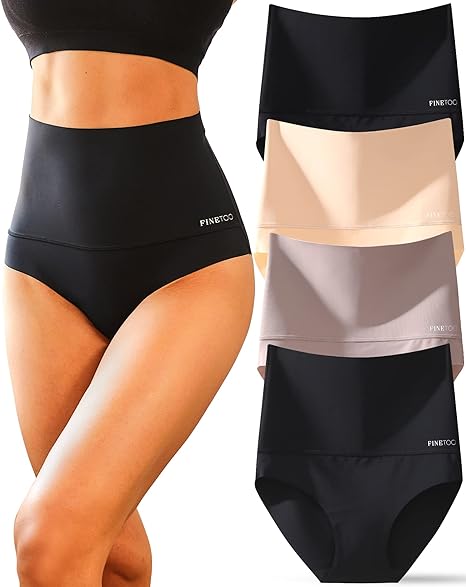 Photo 1 of FINETOO Tummy Control Underwear for Women High Waisted Nylon Brief No Show Womens Bikini Seamless Panties 4pack S-XXXL
