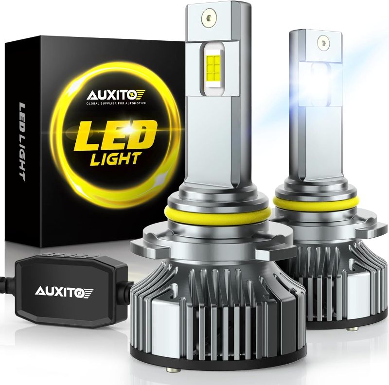 Photo 1 of AUXITO 9005 HB3 LED Light Bulbs, 30000Lumens 120W Per Set, 900% Brighter, 6500K Cool White LED Fog Light Conversion Kits, Non-Polarity Plug and Play Adjustable Beam with Fan, Canbus Ready, Pack of 2
