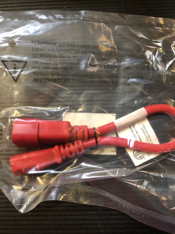 Photo 2 of Monoprice Extension Cord - 1 Feet - Red IEC 60320 C14 to IEC 60320 C13, 16AWG, 13A/1625W, 125V, 3-Prong, SJT, for Powering Computers, Monitors, etc. Red 1 Feet 1 Pack