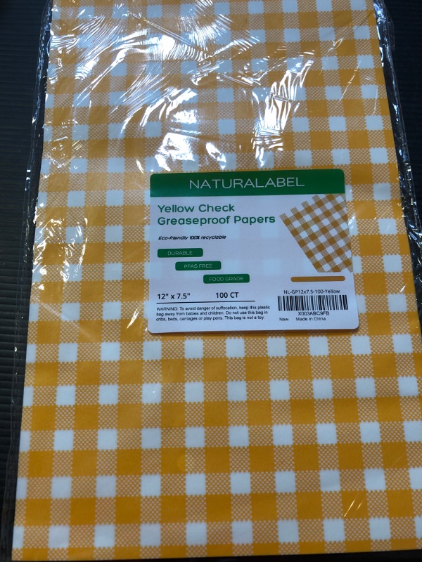 Photo 2 of 100 Pcs Wax Paper, 12" x 7.5" Yellow and White Checkered Greaseproof Paper, Wax Paper Sheets for Food, Sandwich Paper Sheets, Deli Wax Paper Squares, Food Paper for Home Kitchen