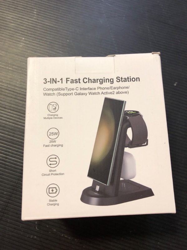 Photo 2 of Foldable Wireless Charger for Samsung, 3 in 1 Fast Wireless Charging Station Stand for Samsung Galaxy S24 S23 Ultra/S22/S21/S20/Note 20/Z Flip 5/Fold 5/4,Galaxy Watch 6/5/5 Pro/4/3, Galaxy Buds 2/Pro
