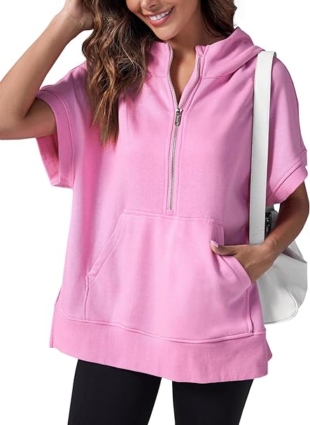 Photo 1 of Large Fisoew Womens Oversized Half Zip Hoodies LONG Sleeve Casual Sweatshirts Pullover Tops with Pockets
