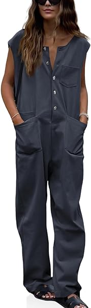 Photo 1 of Cicy Bell Women's Casual Cargo Jumpsuits Loose Utility Sleeveless Button Down Long Pants Rompers Light Small