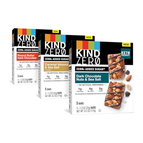 Photo 1 of Exp 8/24 KIND ZERO Added Sugar Bars, Keto Friendly Snacks, Variety Pack, 6.2oz Box (15 Bars)
