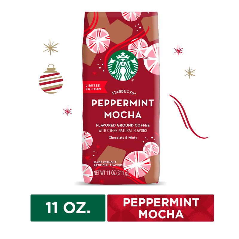 Photo 1 of Exp 1/13/24 6 pack Starbucks Peppermint Mocha Flavored Ground Coffee 100% Arabica Naturally Flavored Limited Edition 11 Oz

