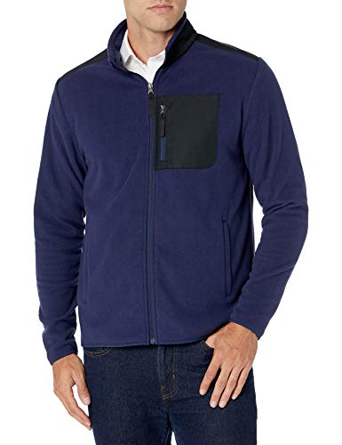 Photo 1 of Amazon Essentials Men's Full-Zip Polar Fleece Jacket, Navy/Black Color Block, XLarge
