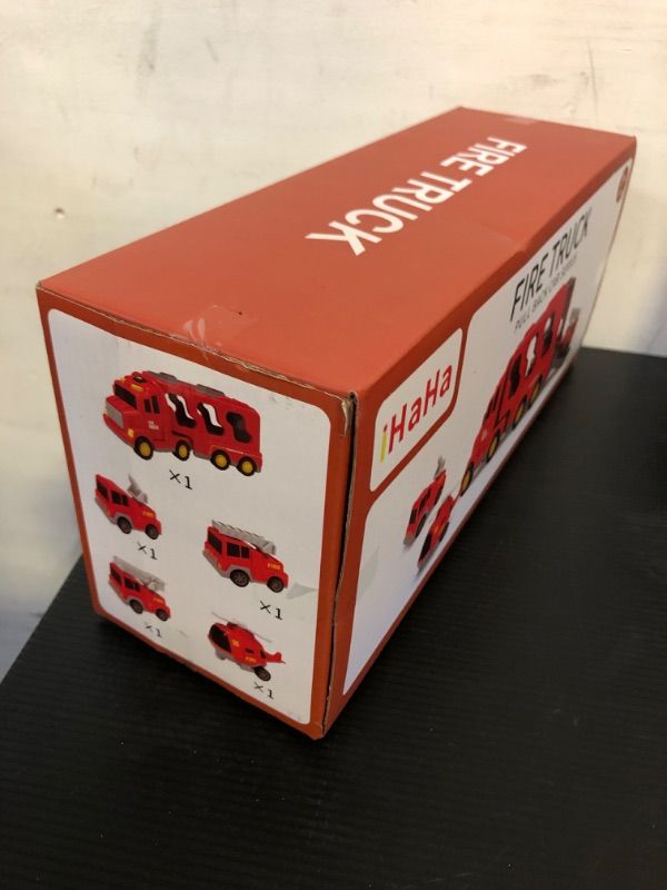 Photo 1 of iHaHa Fire Truck Toys for 1 2 3 4 5 6 Years Old Boys Toddlers, 5 in 1 Kids Carrier Fire Trucks Cars for Toddler Boy Toys Birthday, Car Trucks Friction Power Toys with Light Sound