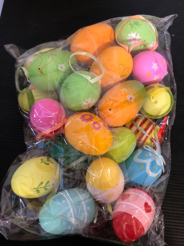 Photo 2 of 24 Pcs Easter Hanging Plastic Eggs, Easter Decorations Colorful Easter Tree Ornaments Plastic Easter Eggs Tree Hanging Decoration for DIY Crafts Party Favor, Decorative Painted Eggs?18 Sytles?