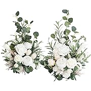 Photo 1 of Ling's Moment 22" Tall Fall Free Standing Artificial Flowers Arrangements 2 pcs Wedding Aisle Runner Chair Decorations Fake White & Sage for Arch Entryway Ceremony Reception Church Rose Floral Party