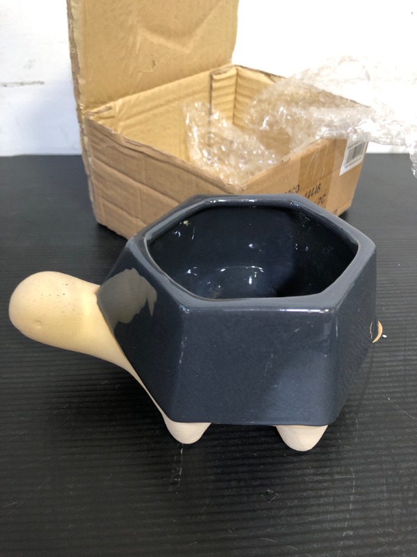 Photo 1 of Napco Geometric Turtle Black 2.25 x 3.75 Ceramic Planter Pot