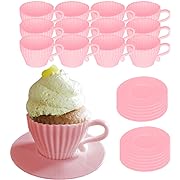 Photo 1 of Evelots Teacup Silicone Cupcake Liners for Baking 24 Pc Set Oven Safe Non Stick (12 Cups & 12 Saucers) Reusable Baking Muffin Cups - BPA Free
