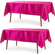 Photo 1 of WinP Pothuiny 2 Pack Hot Pink Satin Tablecloth 60 x 84 Inches Rectangle Table Cloth Overlay Satin Table Cover Bright Smooth Fabric Table Decoration