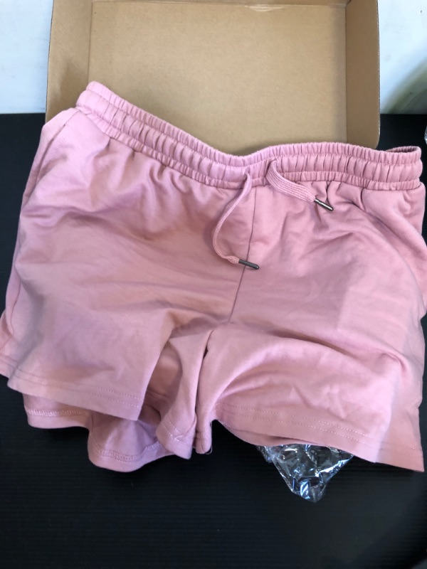 Photo 1 of Size L--- Womens Sweat Shorts Drawstring High Waist Summer Athletic Shorts Loose Elastic Shorts with Pocket 2024 Trendy Large  Pink