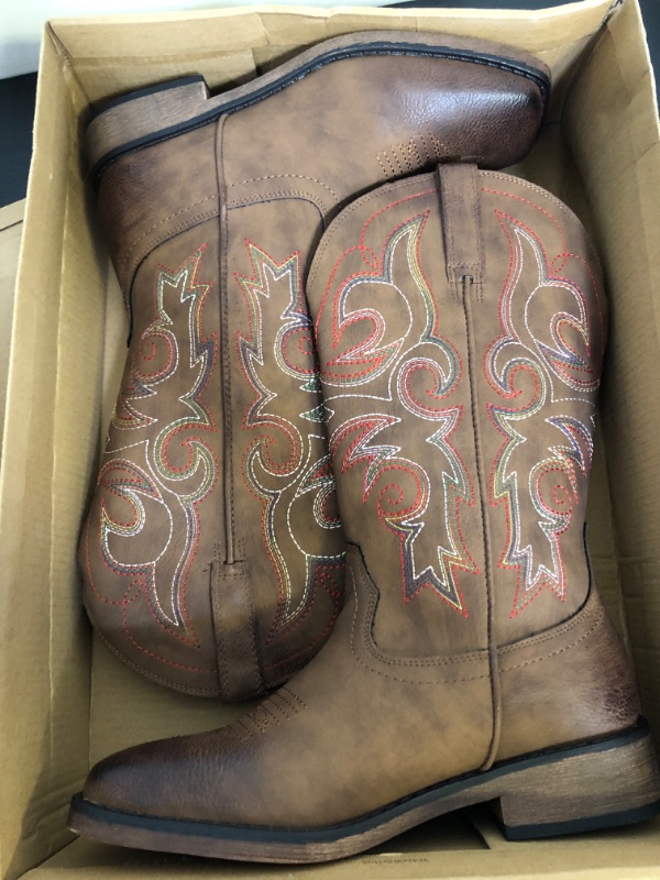Photo 2 of Size 38----SheSole Women's Fashion Western Cowgirl Cowboy Boots Wide Square Toe Mid Calf 8 Brown