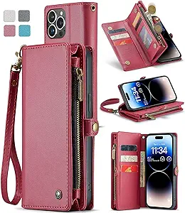 Photo 1 of ASAPDOS iPhone 14 PRO Crossbody Wallet Case-11C (Rose Red-2)