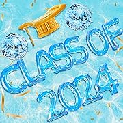 Photo 1 of Sumind 14 Pcs Blue Class of 2024 Grad Pool Float 20 Inch Inflatable Letter Pool Float Blue Graduation Decorations with Glitter Beach Ball Graduation Hat for Party Grad Decor Beach Pool