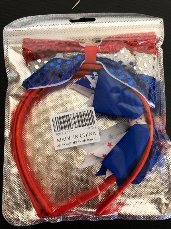 Photo 2 of 2Pcs Independence Day Bow Hairband Patriotic Bow Headband American Flag Festival Celebrates the Hair Accessories for Girls Women Kids Independence Day Decoration Supplies, Blue,Red,White