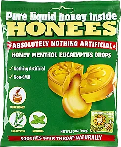 Photo 1 of exp date 09/2026---2Pack Honees Honey Menthol Cough Drops - Honey-Filled Lozenges | Temporary Relief from Cough | Soothes Sore Throat | All Natural