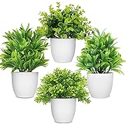 Photo 1 of mini LELEE Artificial Potted Plants Mini Fake Plants in Pots, 4 Pack Medium Eucalyptus Potted Faux Decorative Grass Plant with White Plastic Pot for Home Décor
